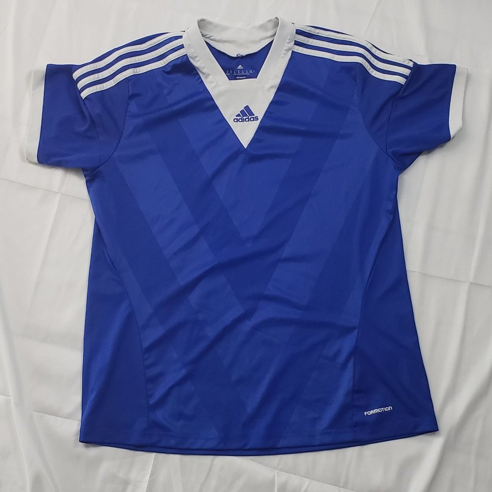 Adidas Women's Climacool Jersey Formotion Activewear Top X-Large Blue and White